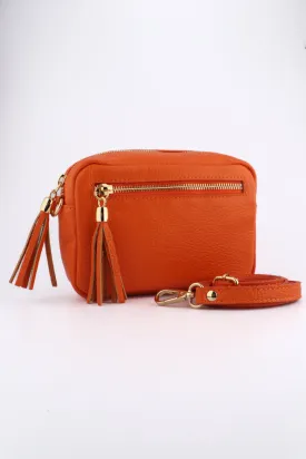 Fleur - Italian Leather Crossbody Bag - Orange, Pebbled
