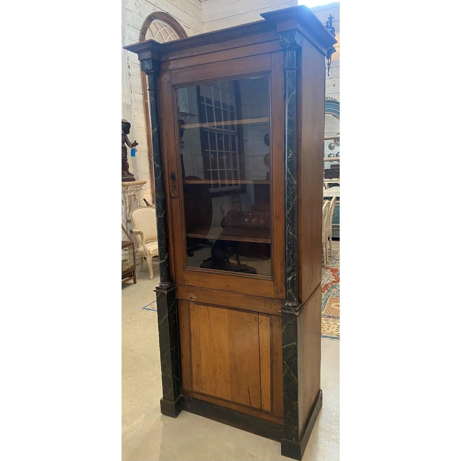 French Pharmacy Apothecary Cabinet with Faux Marble  Columns - 19th Century