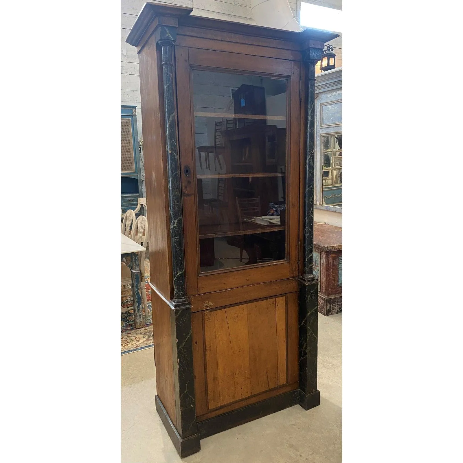 French Pharmacy Apothecary Cabinet with Faux Marble  Columns - 19th Century