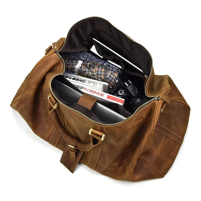 Full Grain Leather Weekender Travel Duffel Luggage Bag