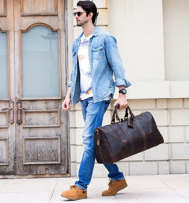 Full Grain Leather Weekender Travel Duffel Luggage Bag