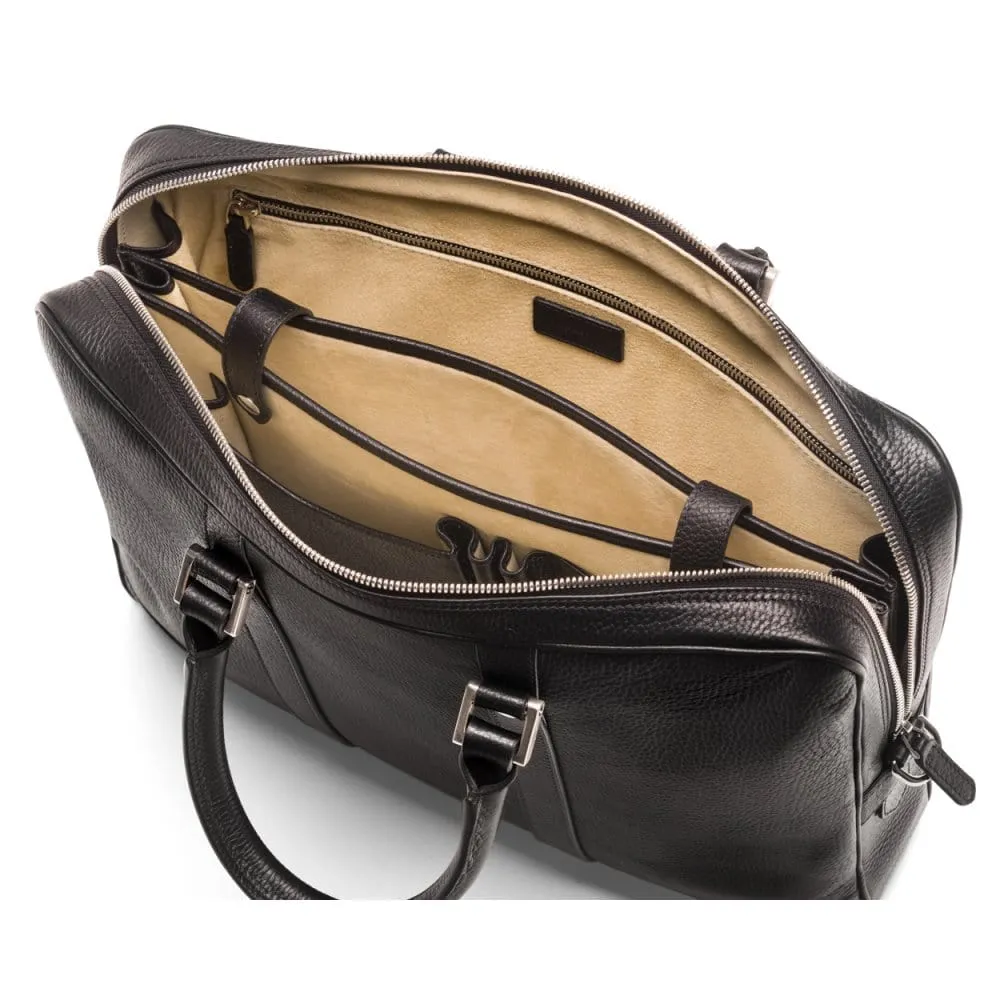 Gainsborough Leather 15" Laptop Bag - Black With Silver