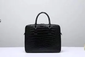 Genuine  Crocodile Leather Zip Around Briefcase Black