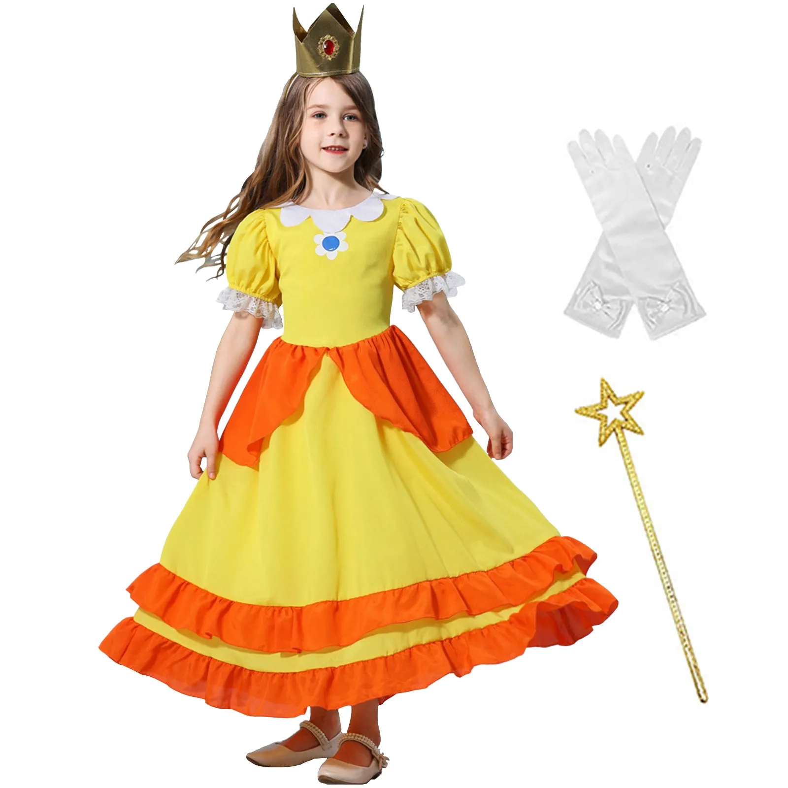Girls Daisy Dress Accessories Set Halloween Costume Yellow
