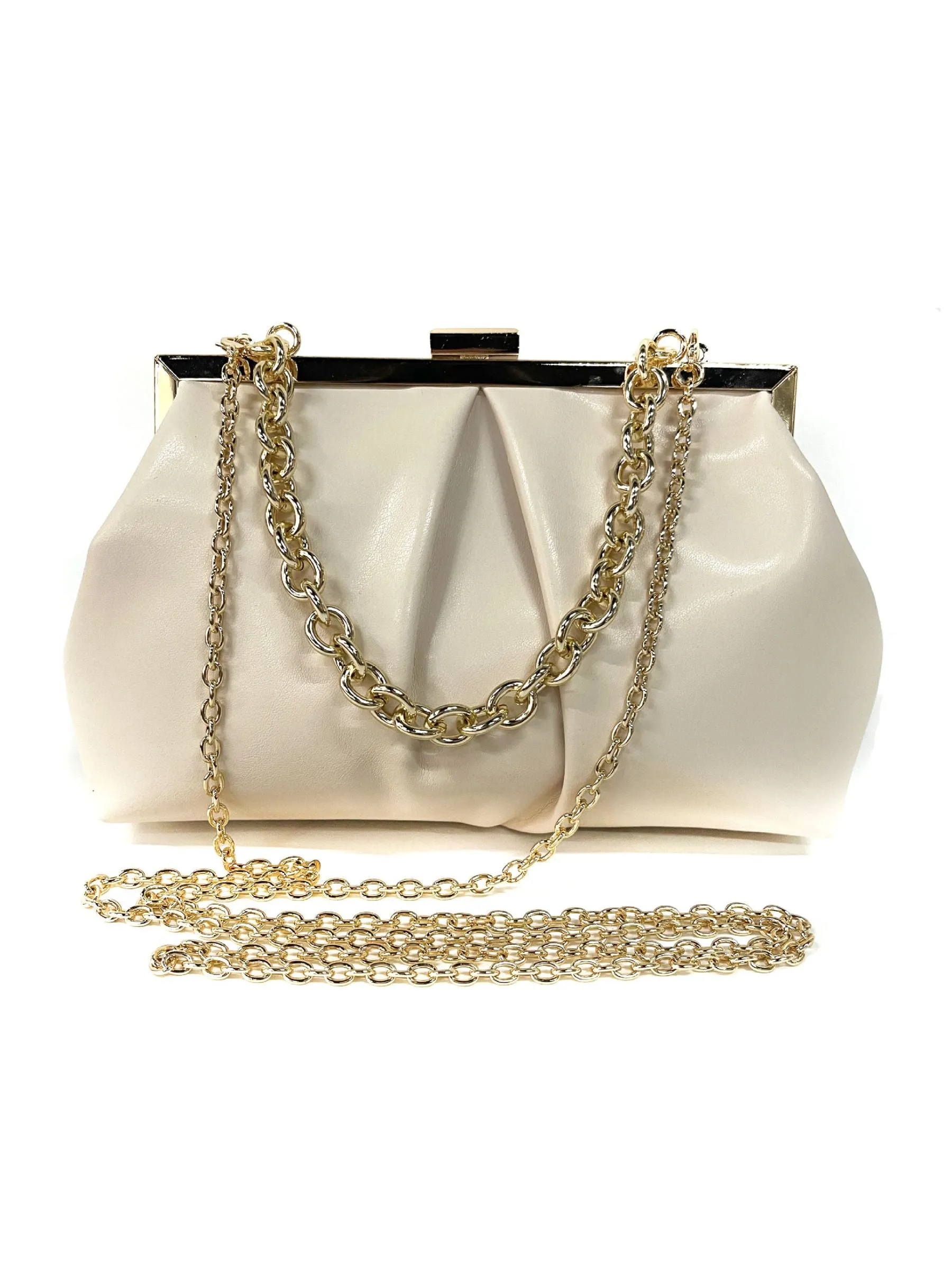 Gold Elegant Metallic Chain Clutch Bag With Ruffles
