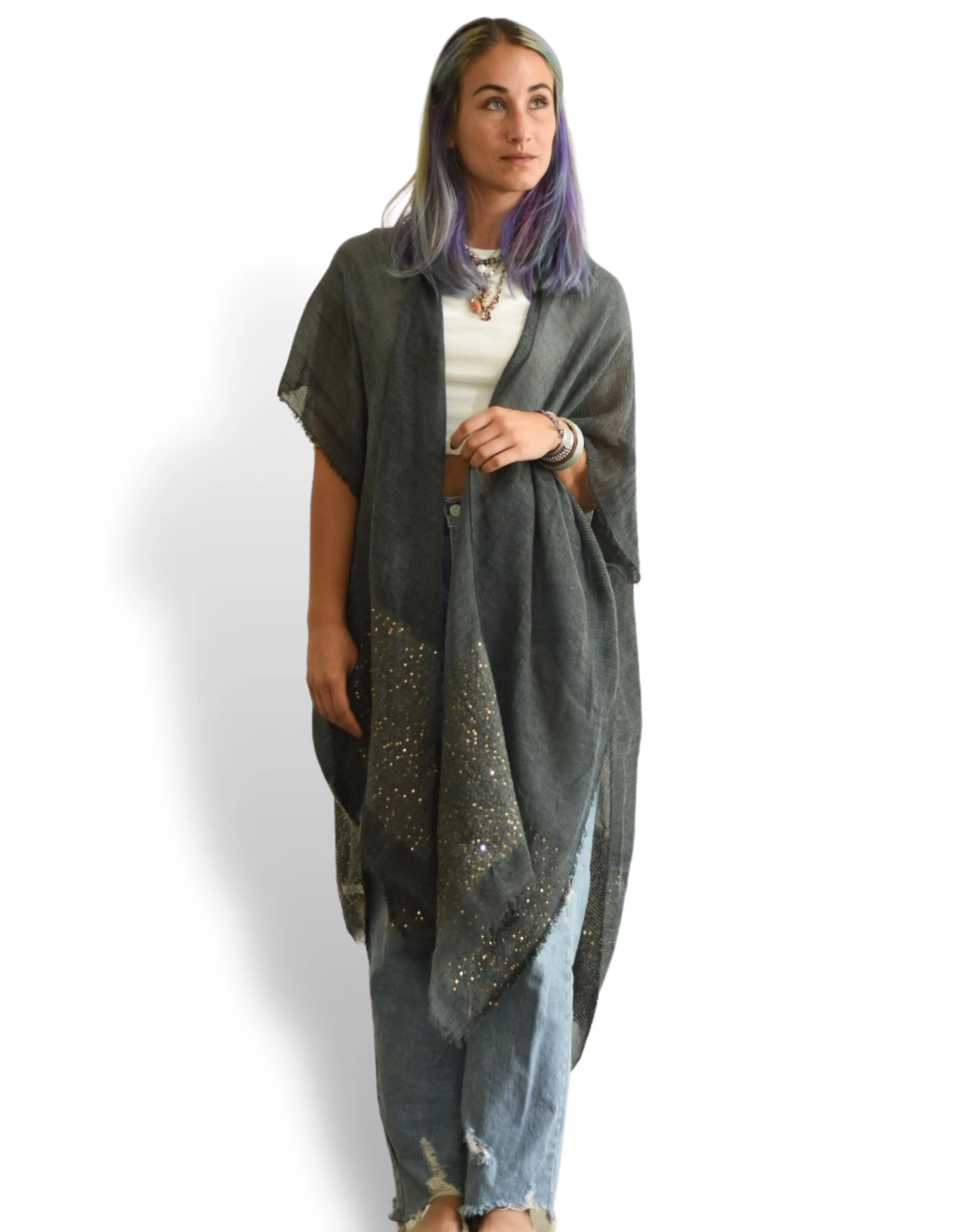 gray sequin kimono
