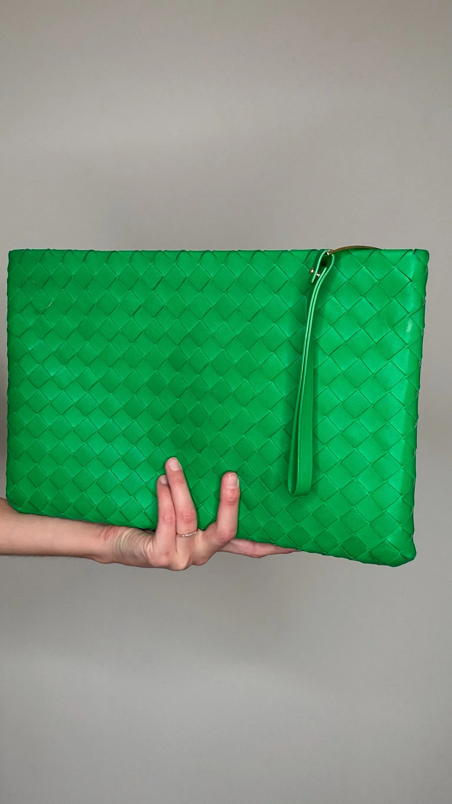 Green Intrecciato Large Clutch