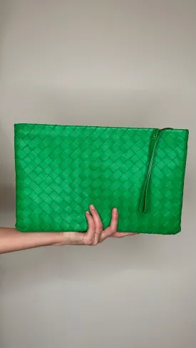 Green Intrecciato Large Clutch