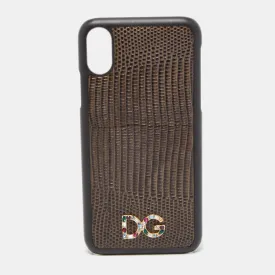 Green/Black Lizard Embossed Leather iPhone X Cover