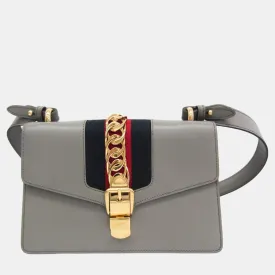 Grey Leather Small Sylvie Shoulder Bag