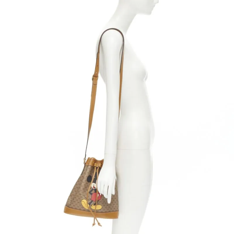 GUCCI DISNEY Candy GG Micky Mouse brown leather trim bucket bag