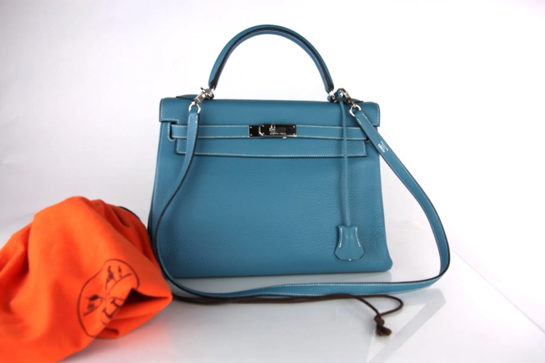 Hermes Blue Jean Clemence Kelly Retourne 32cm