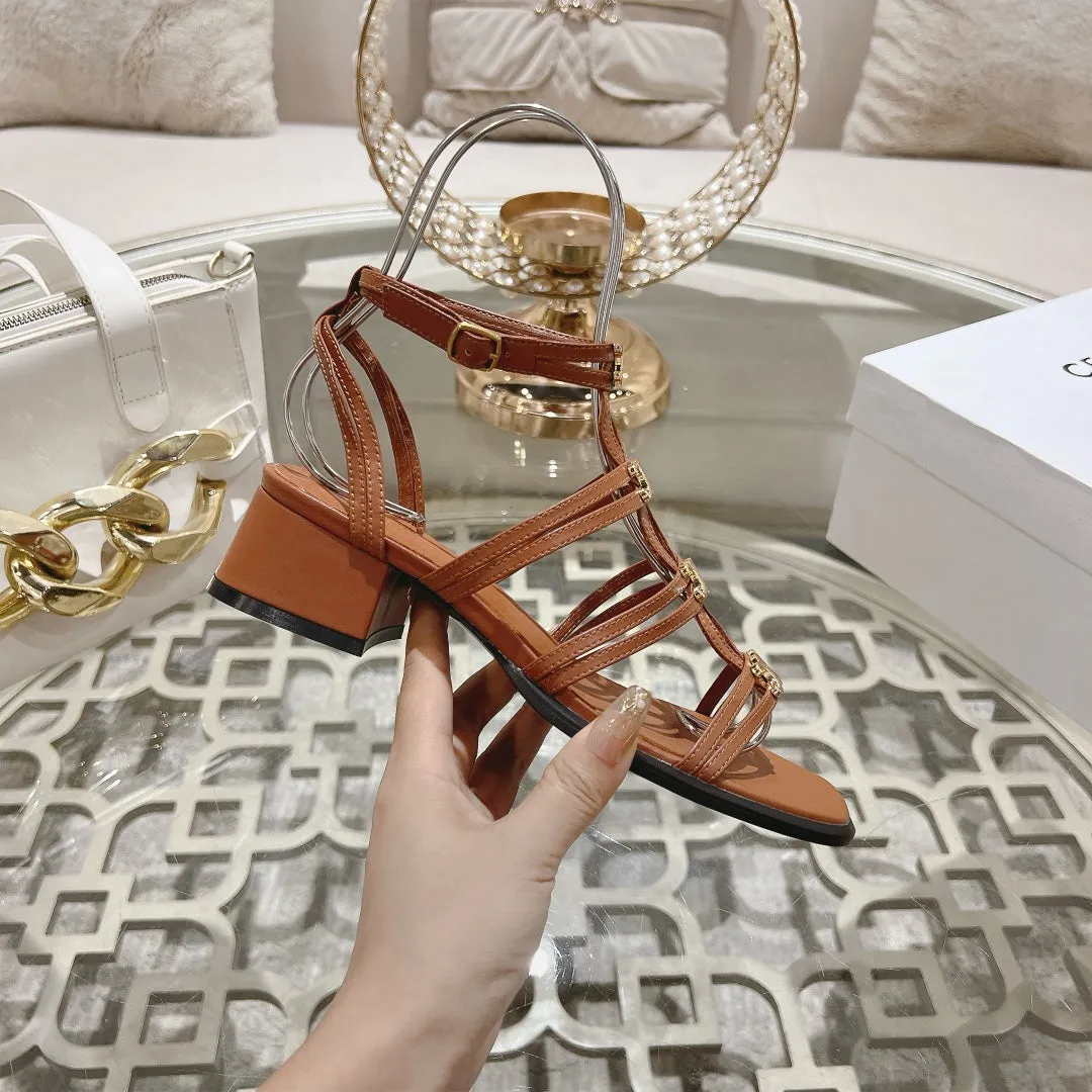 HIGH 45MM BLOCK HEEL SANDAL IN RUSSET BROWN LAMBSKIN