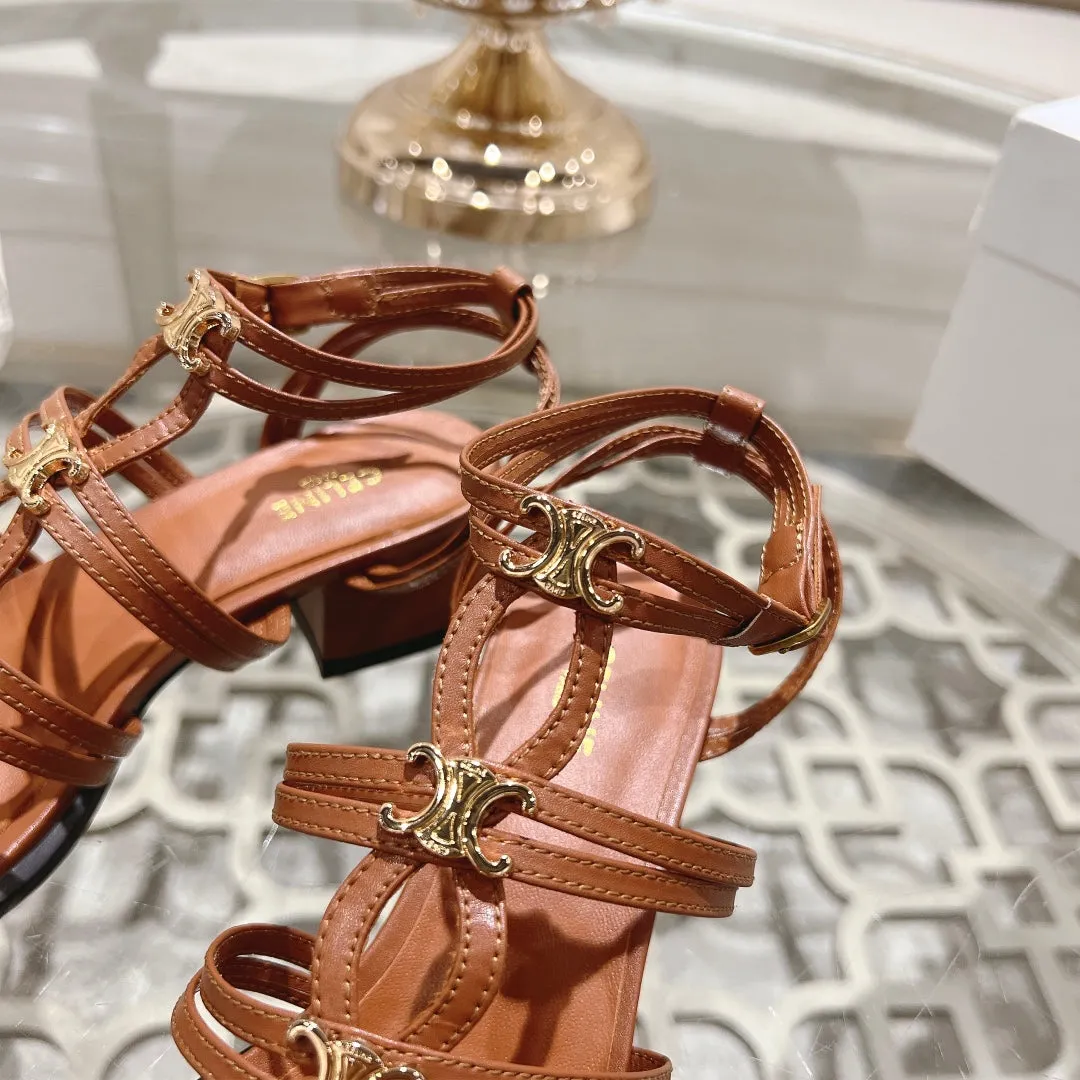 HIGH 45MM BLOCK HEEL SANDAL IN RUSSET BROWN LAMBSKIN