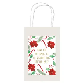 Holly & Poinsettia Christmas Personalised Paper Party Bags - Pack of 12