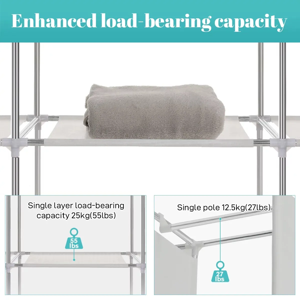 HONEIER Portable Closet Storage Organizer Clothes Wardrobe Shoe Clothing Rack Shelf Dustproof Non-woven Fabric, Quick and Easy to Assemble