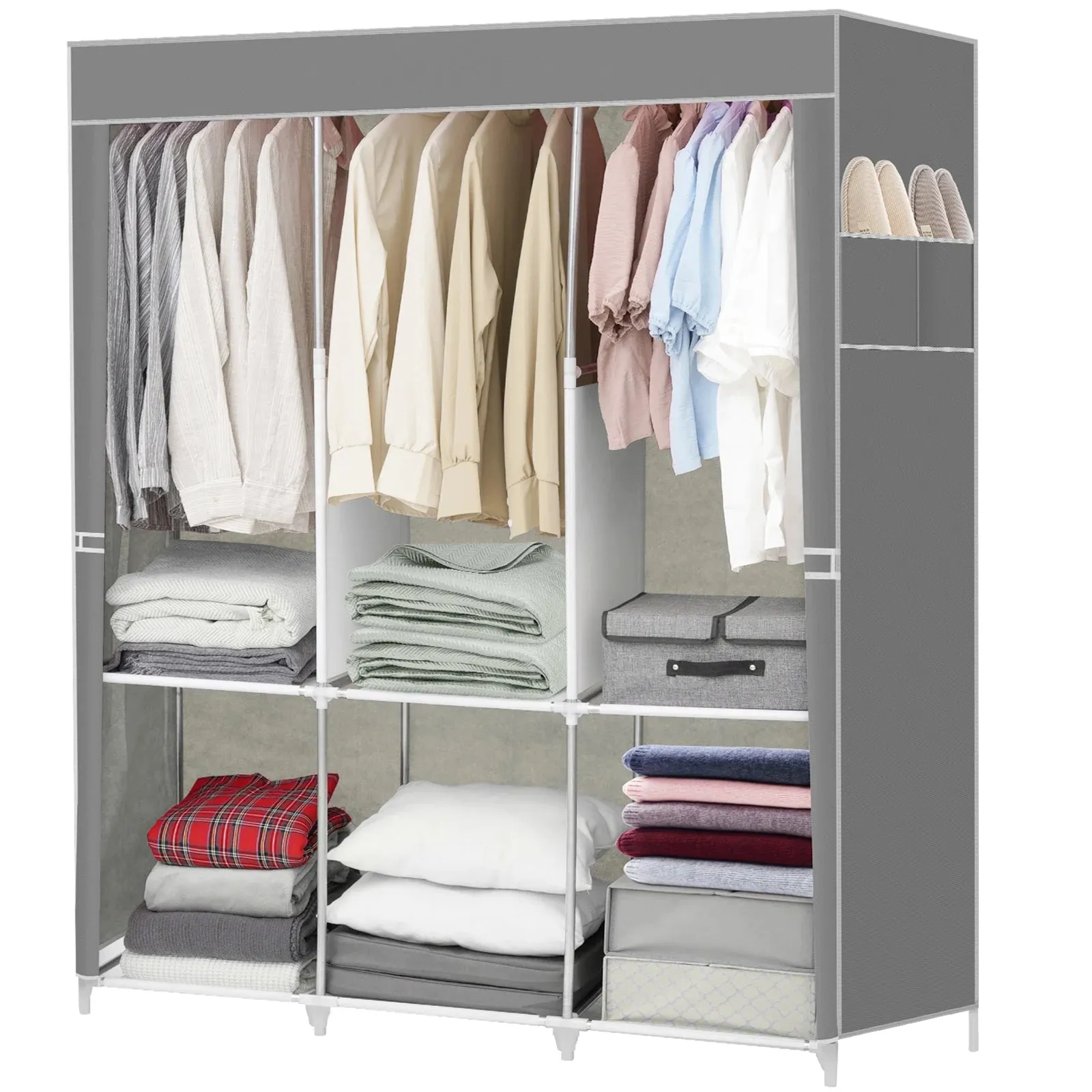 HONEIER Portable Closet Storage Organizer Clothes Wardrobe Shoe Clothing Rack Shelf Dustproof Non-woven Fabric, Quick and Easy to Assemble