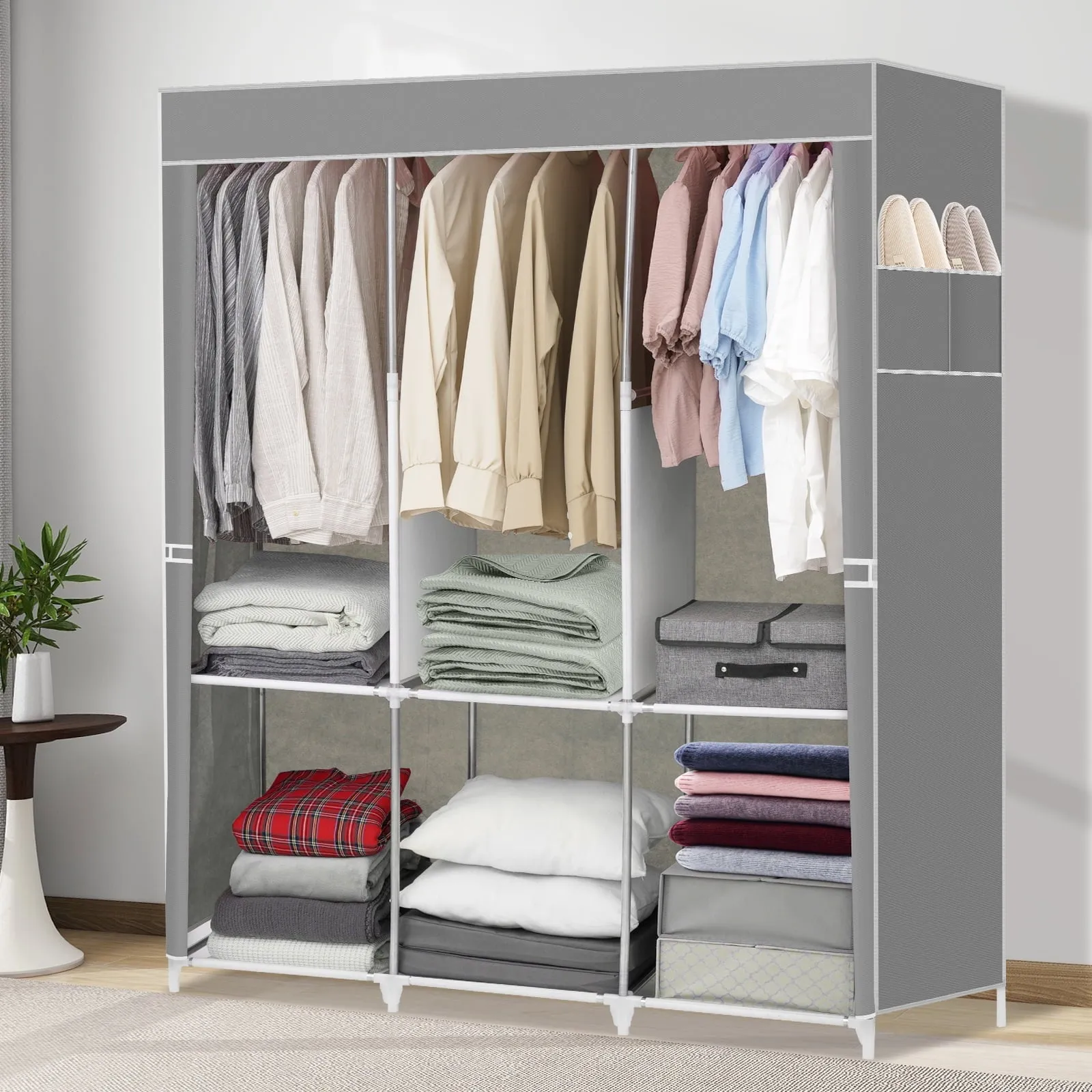 HONEIER Portable Closet Storage Organizer Clothes Wardrobe Shoe Clothing Rack Shelf Dustproof Non-woven Fabric, Quick and Easy to Assemble