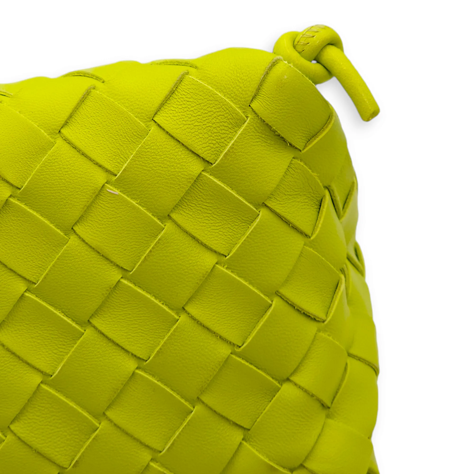 Intrecciato Zipped Lime Green Shoulder Bag in Nappa Leather, Gold hardware