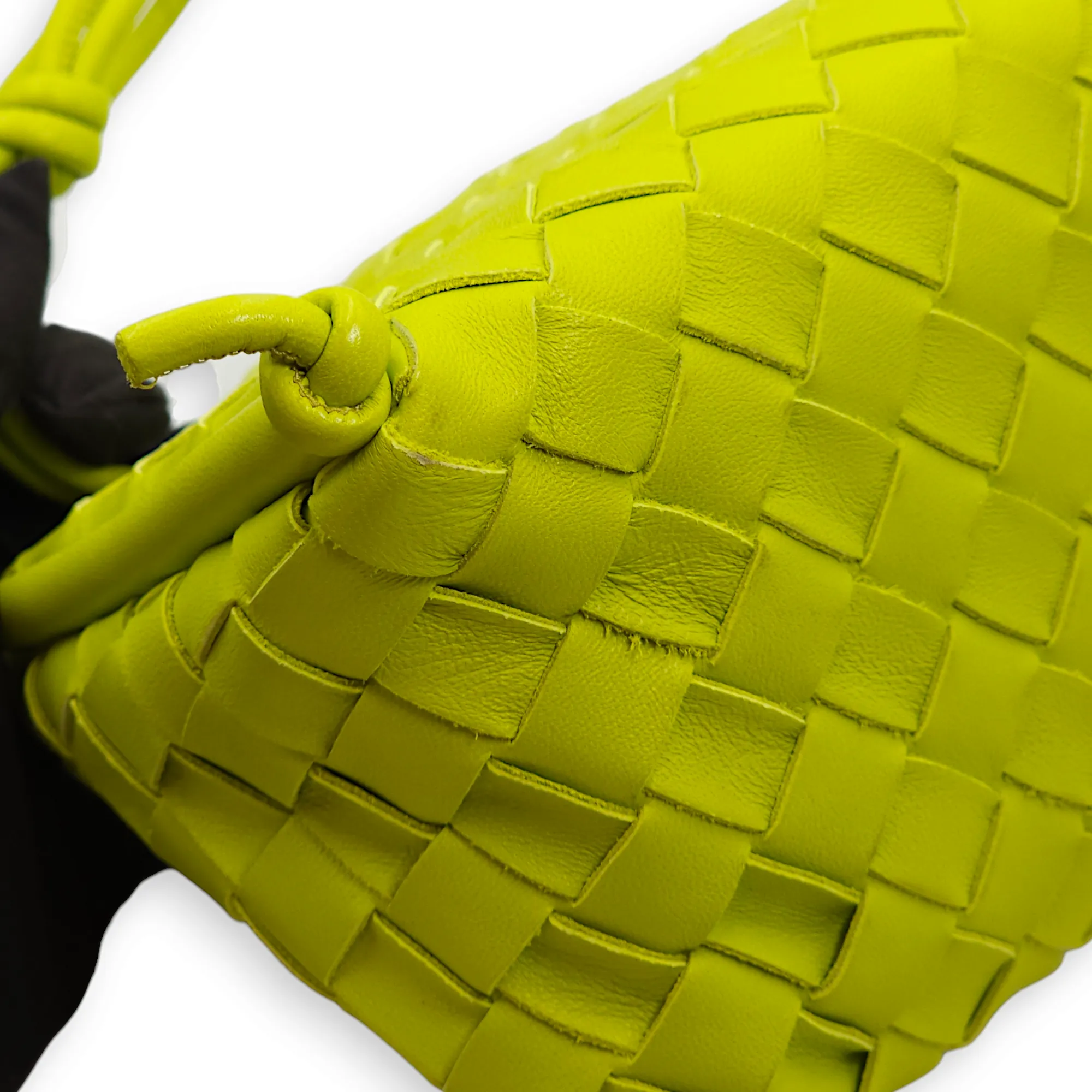 Intrecciato Zipped Lime Green Shoulder Bag in Nappa Leather, Gold hardware