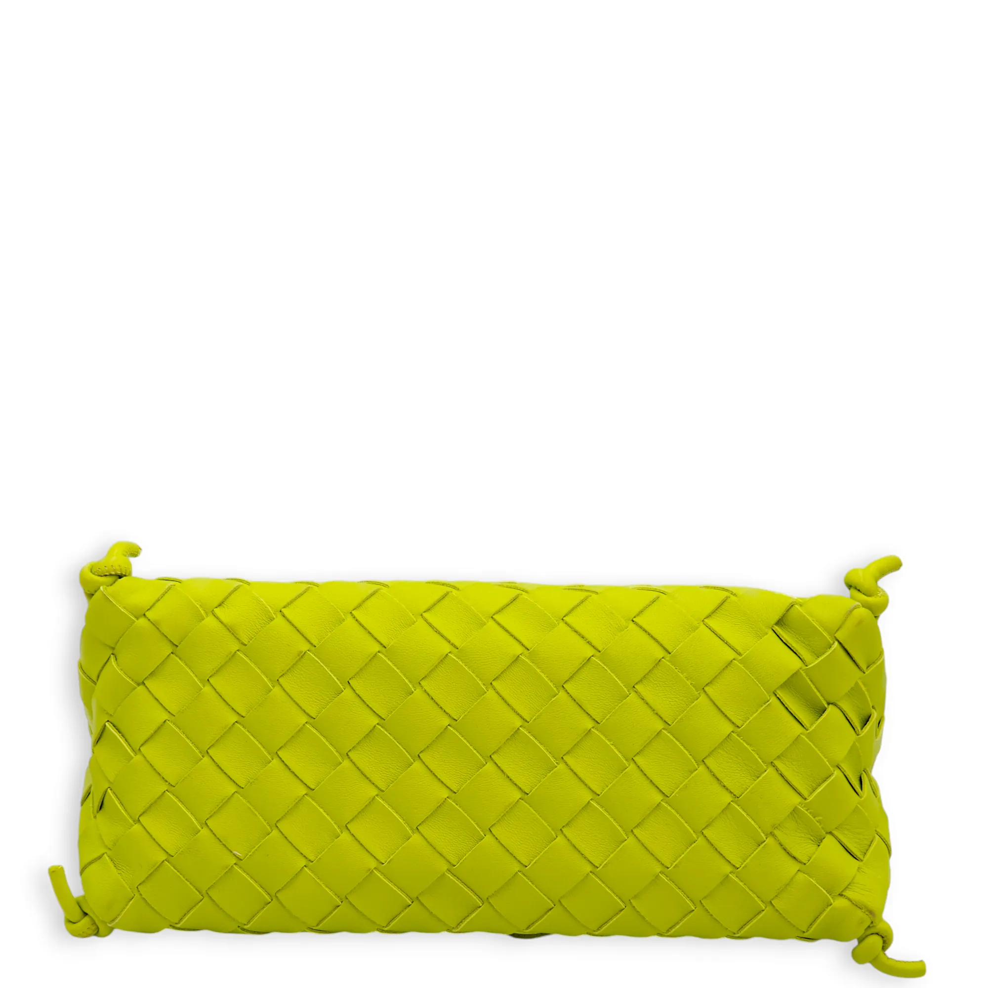 Intrecciato Zipped Lime Green Shoulder Bag in Nappa Leather, Gold hardware