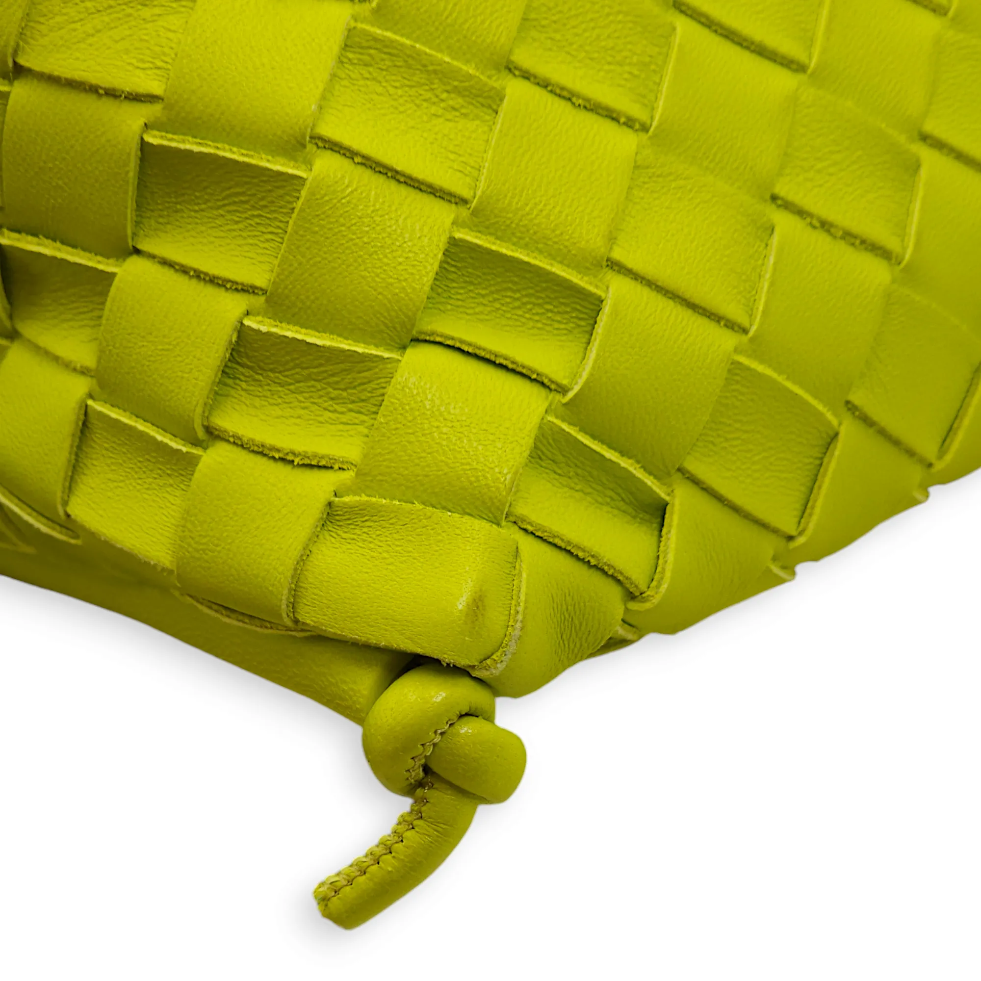 Intrecciato Zipped Lime Green Shoulder Bag in Nappa Leather, Gold hardware