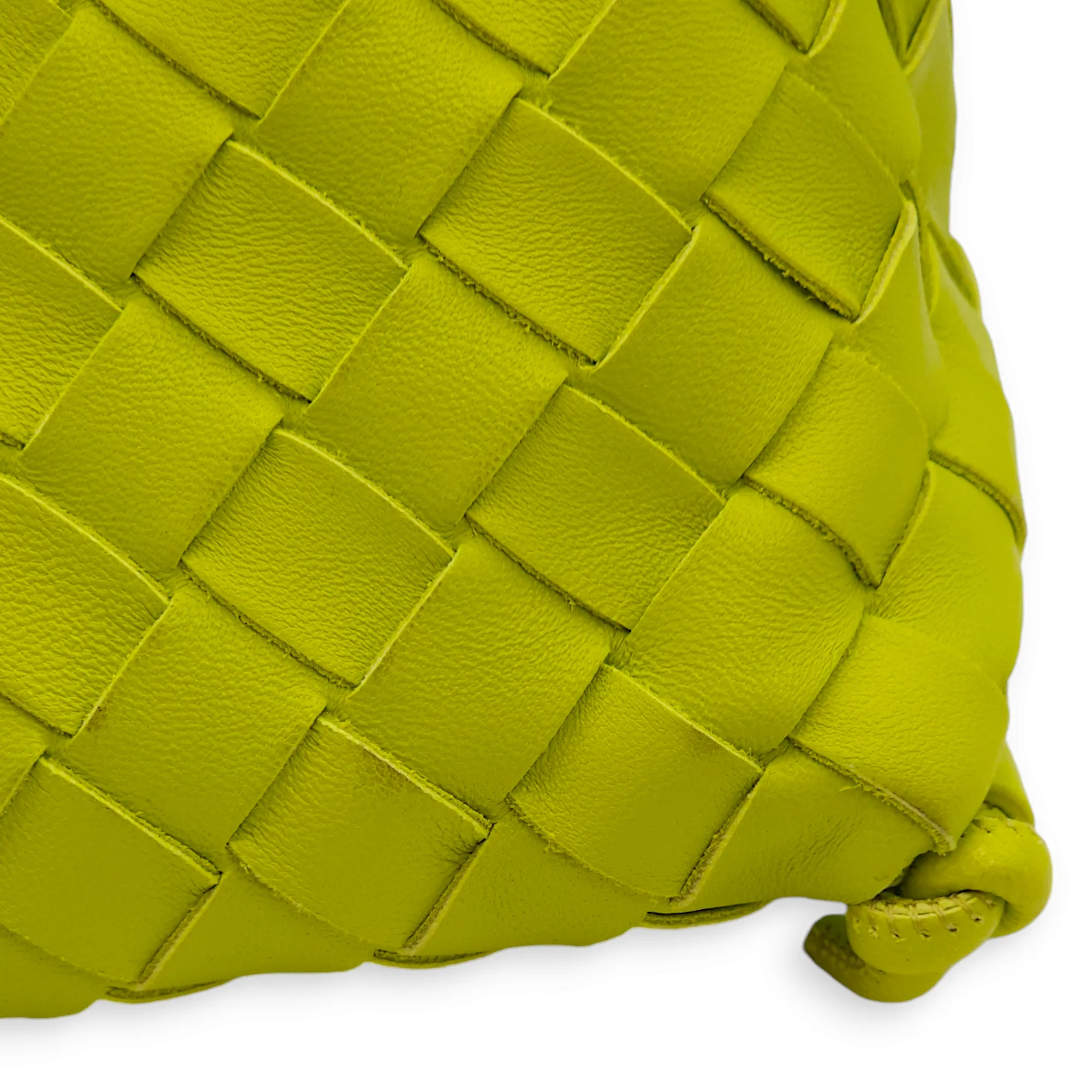 Intrecciato Zipped Lime Green Shoulder Bag in Nappa Leather, Gold hardware