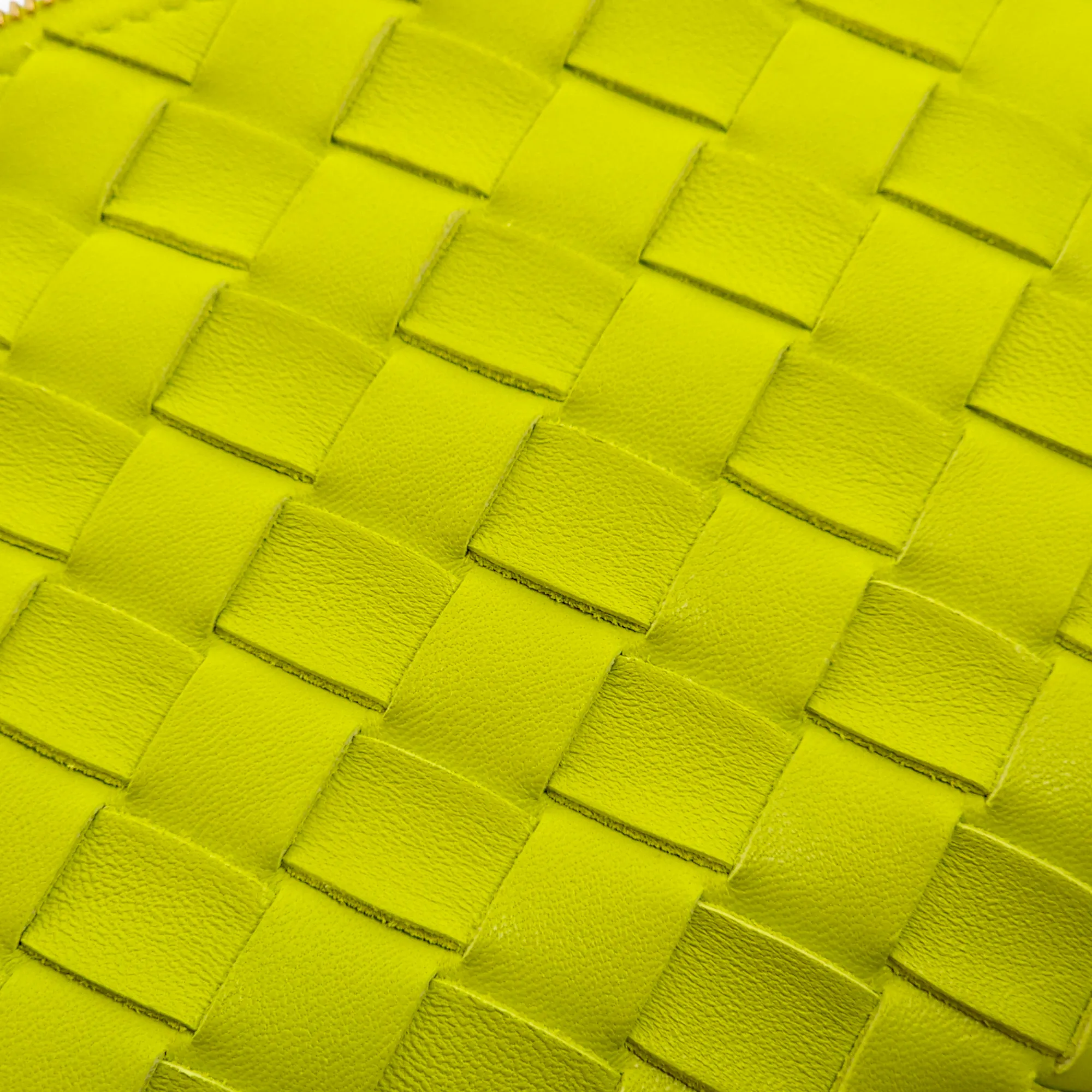 Intrecciato Zipped Lime Green Shoulder Bag in Nappa Leather, Gold hardware