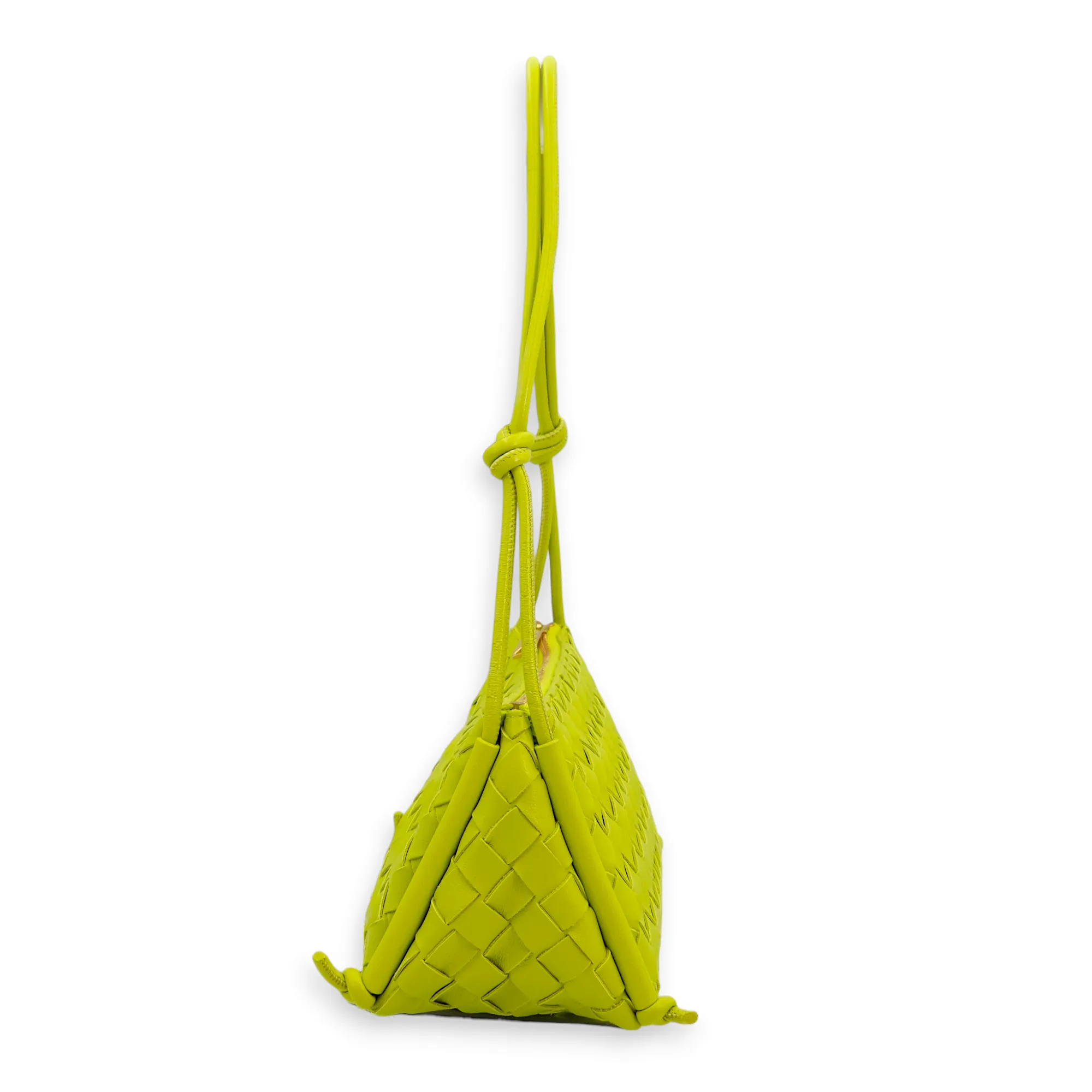 Intrecciato Zipped Lime Green Shoulder Bag in Nappa Leather, Gold hardware