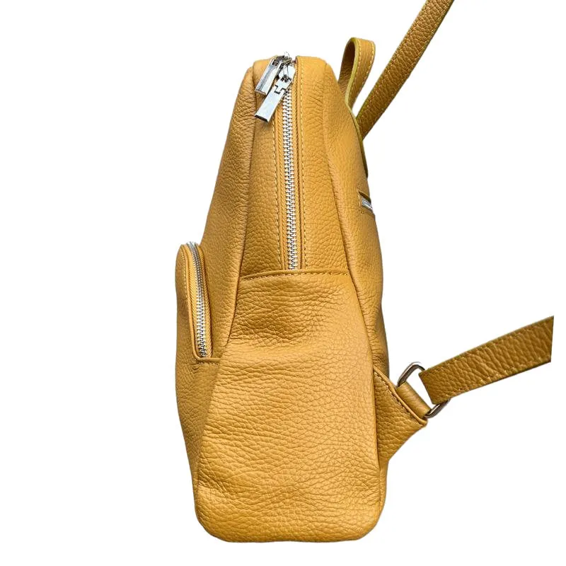 Italian Leather Medium Backpack in Mustard