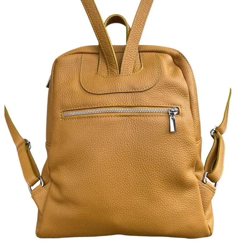 Italian Leather Medium Backpack in Mustard
