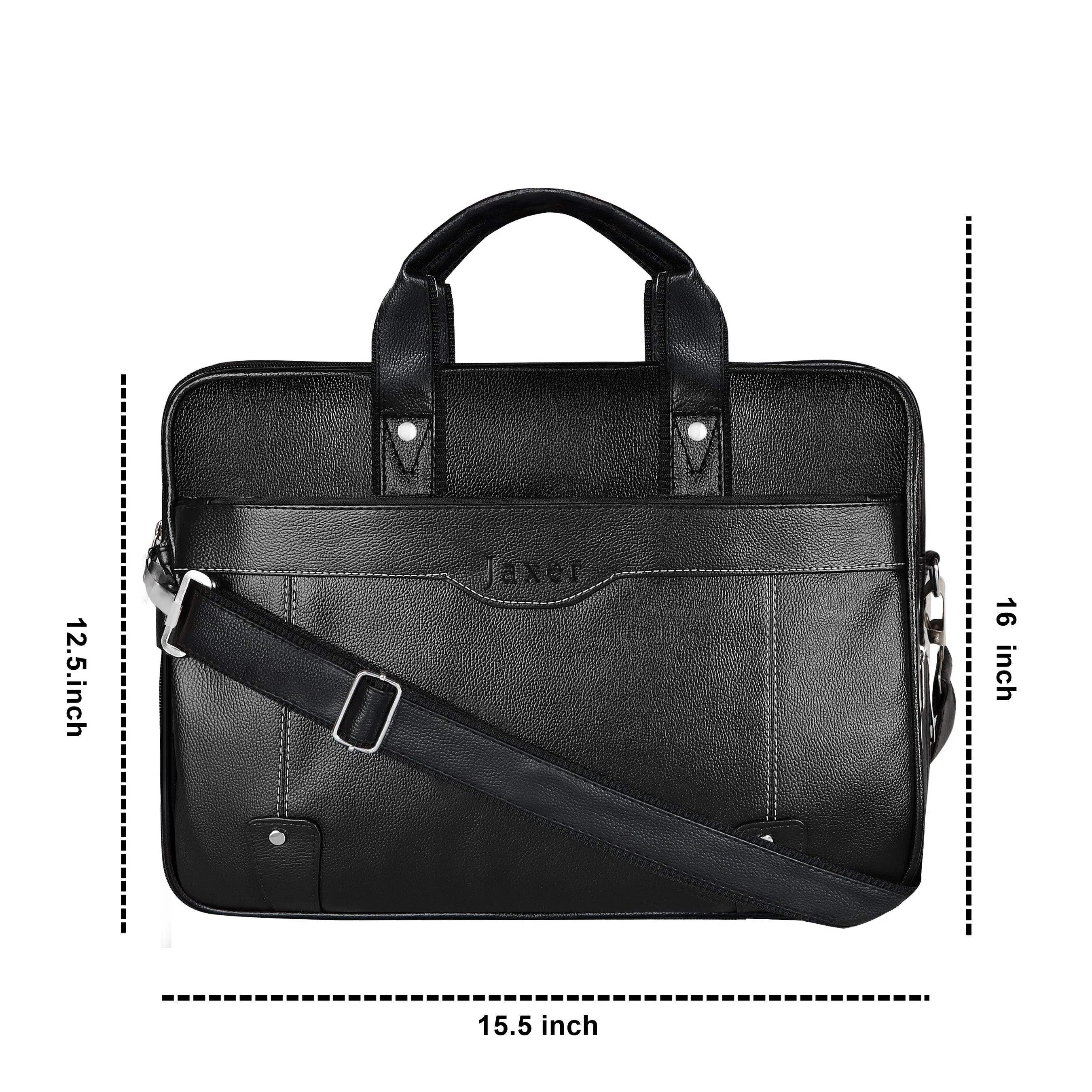 Jaxer Black Leather Laptop Messenger Bag for Men - JXRMB015
