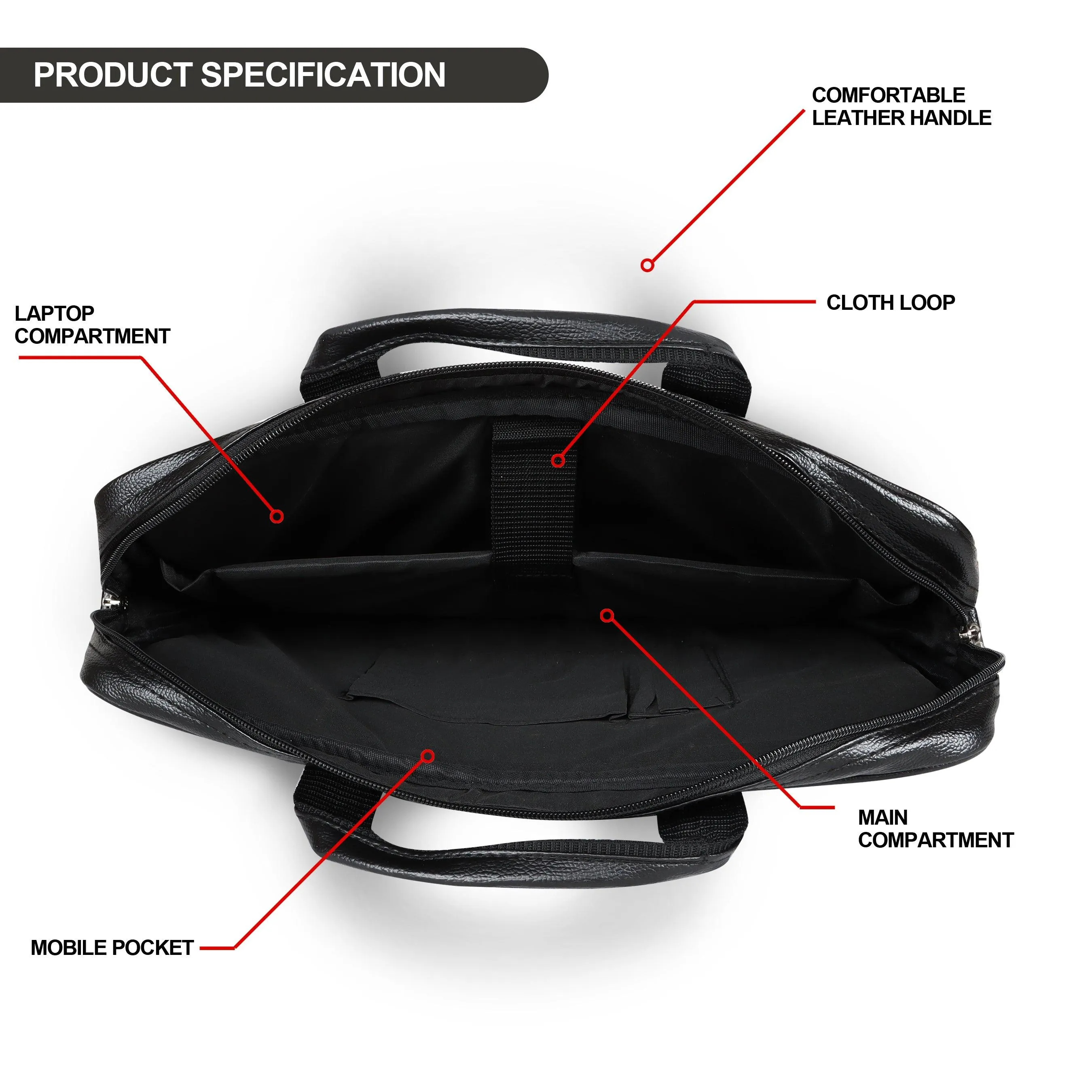 Jaxer Black Leather Laptop Messenger Bag for Men - JXRMB015
