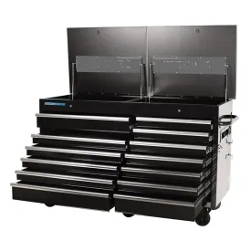 Kincrome K7371 1600mm 13 Drawer Black Twin Lid Mobile Workshop Bench Roller Trolley