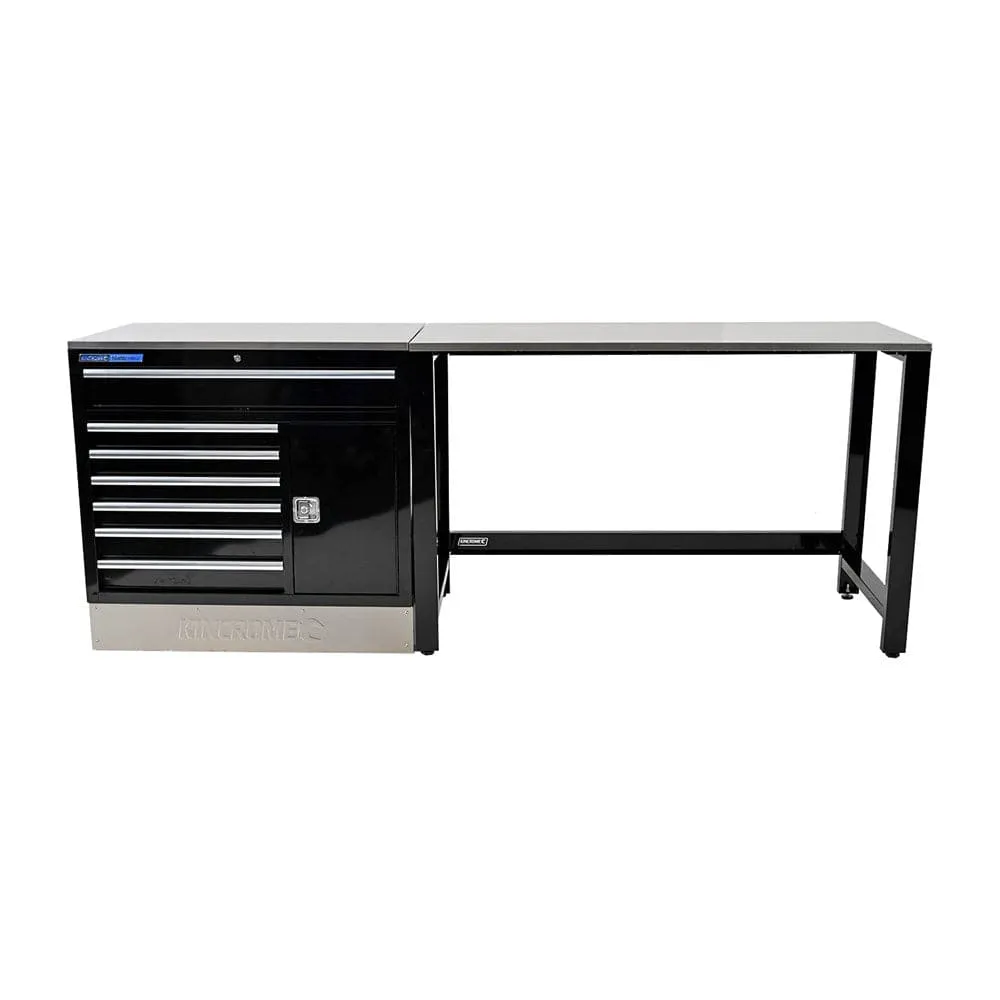 Kincrome K7372 2 Piece 2541mm x 622mm x 1000mm 7 Drawer Black Tool Cabinet & Workshop Bench Starter Kit