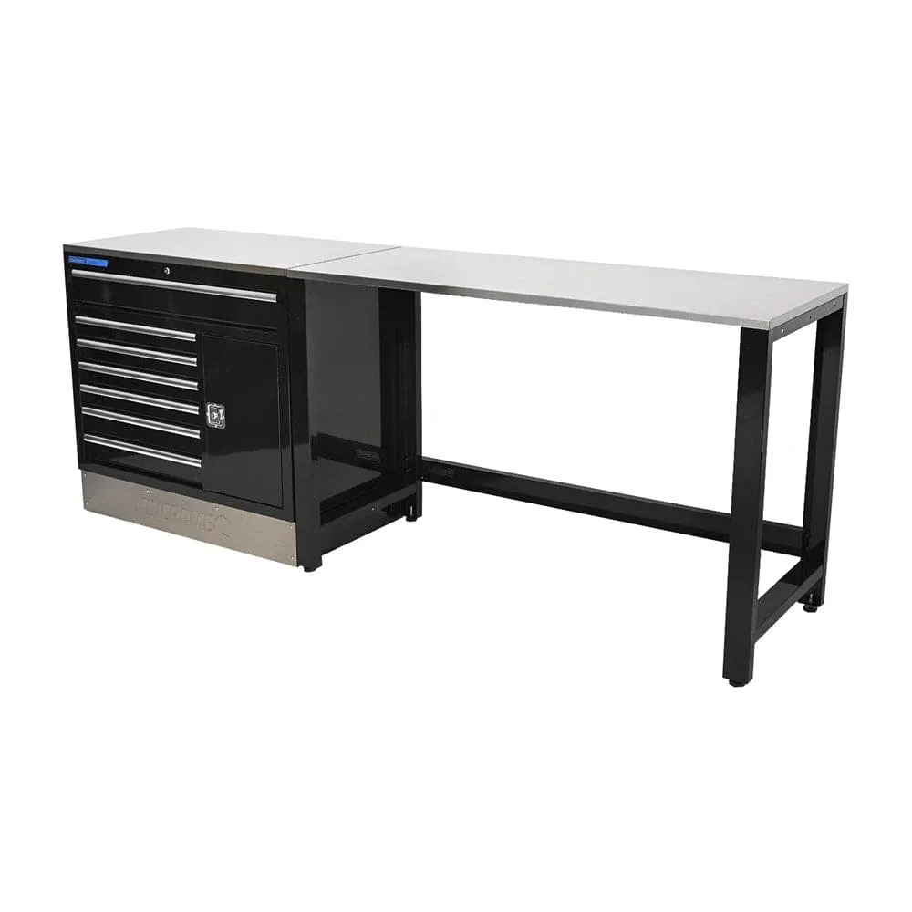Kincrome K7372 2 Piece 2541mm x 622mm x 1000mm 7 Drawer Black Tool Cabinet & Workshop Bench Starter Kit