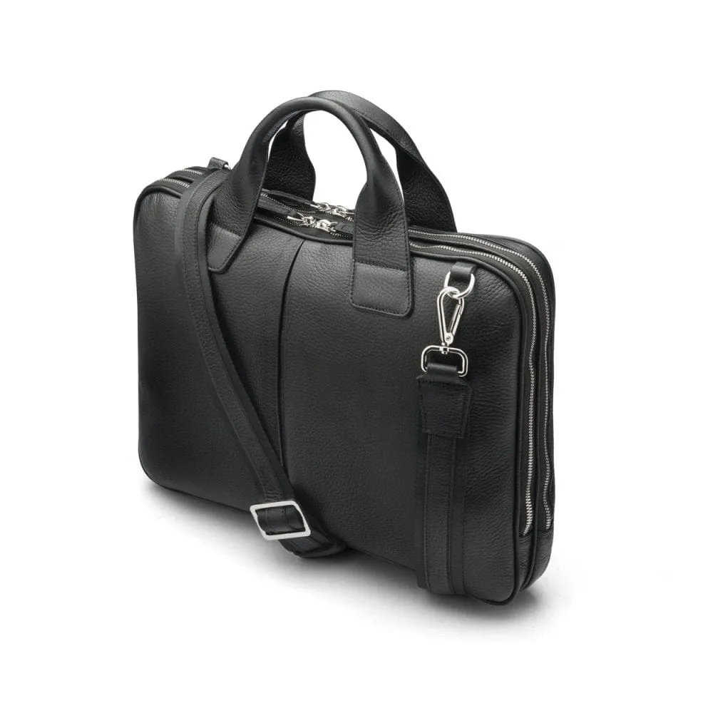 Kingston Leather 13" Laptop Briefcase - Black With Silver