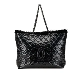 Large Quilted Tweed and PVC Funny Tote Bag