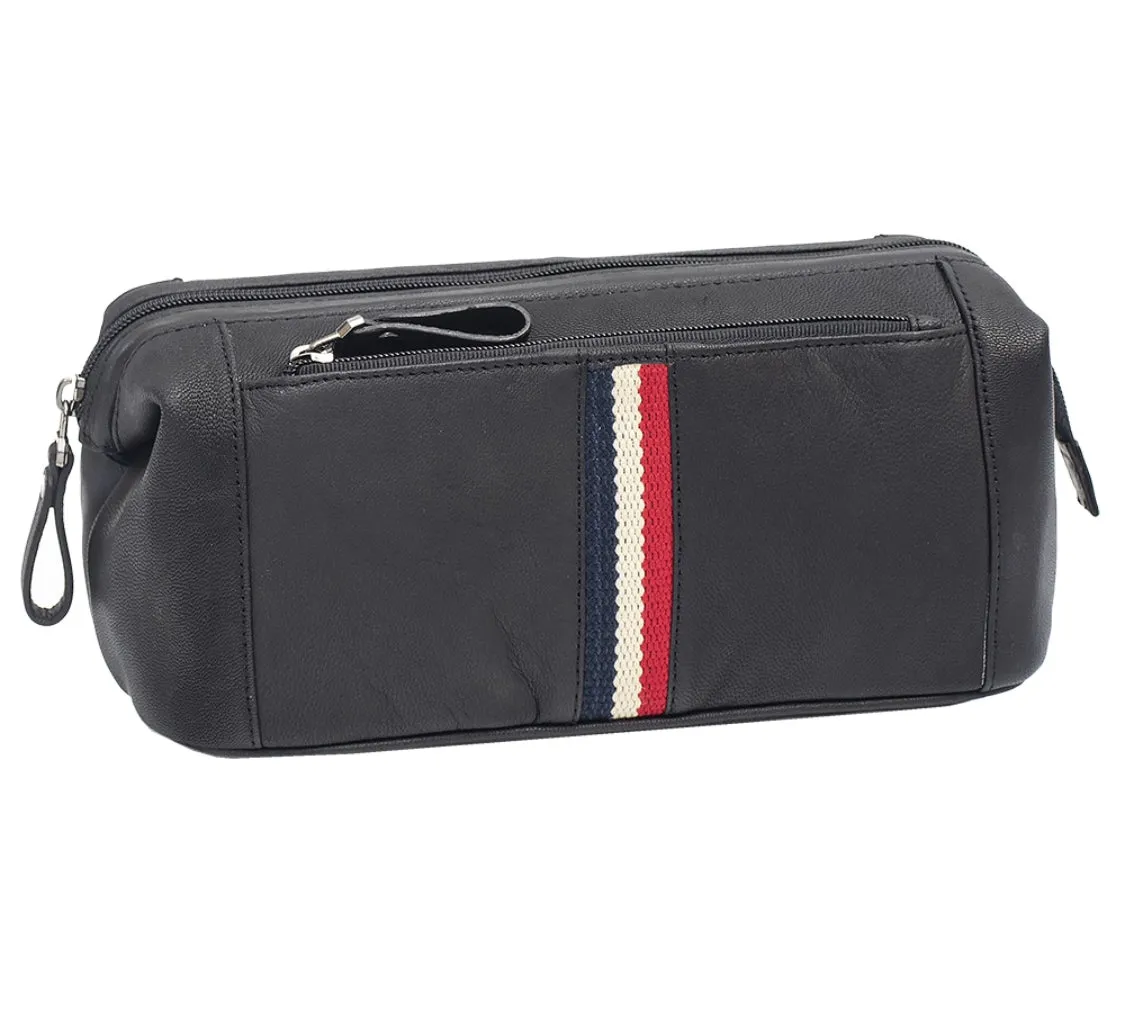 MENS STRIPE SOFT LEATHER WASH BAG