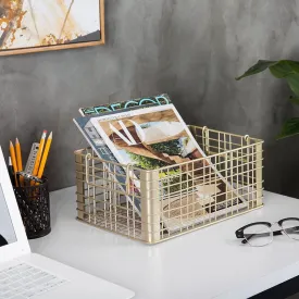 Metal Wire Gold Tone Nesting Storage Baskets with Handles, Set of 3
