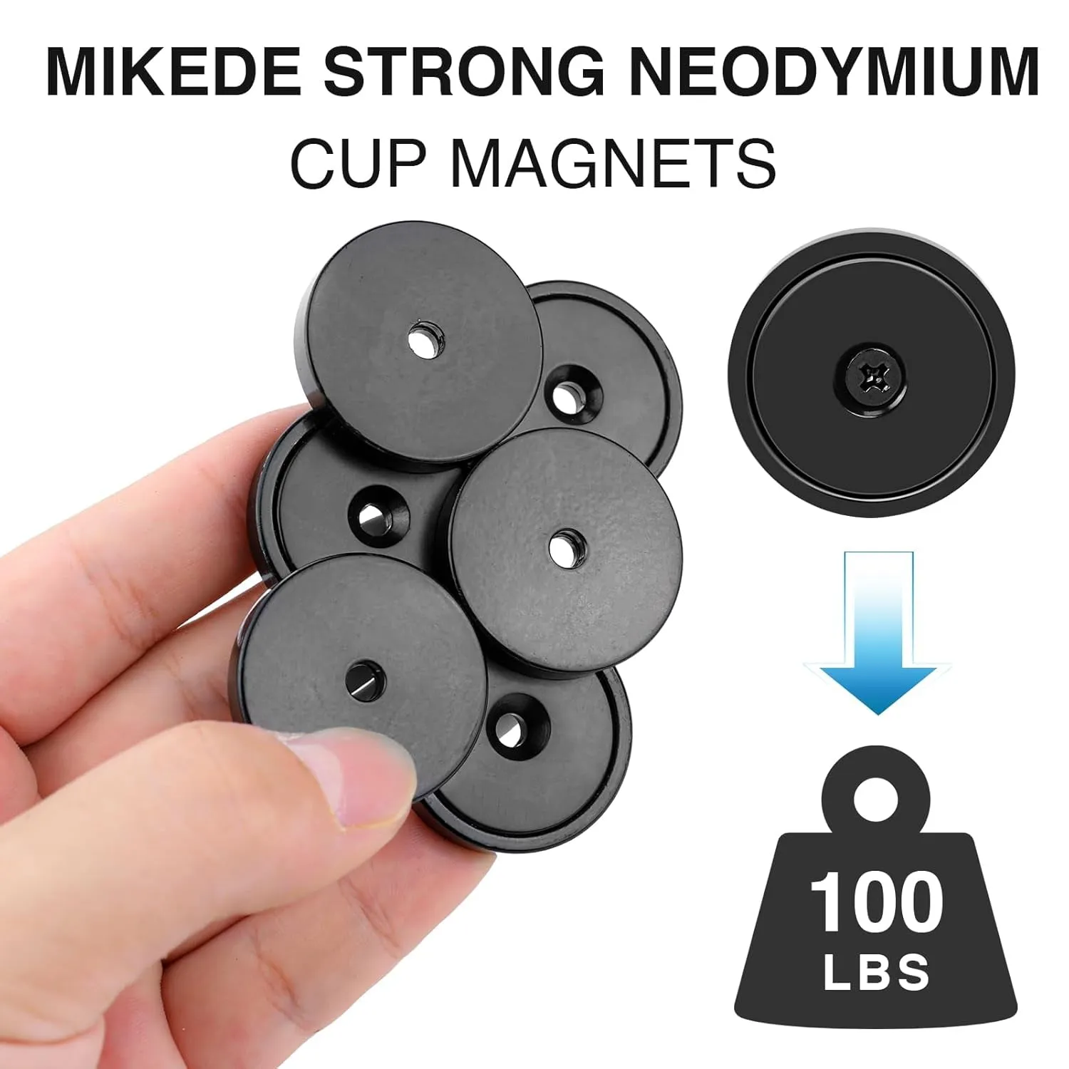 MIKEDE Strong Magnets with Holes, 100LB  Strong Neodymium Magnets with Stainless Screws for Wall Mounting, Rare Earth Magnets round Base Magnets, Earth Magnets for Tools, 1.26" D X 0.2" H - 6 Pack