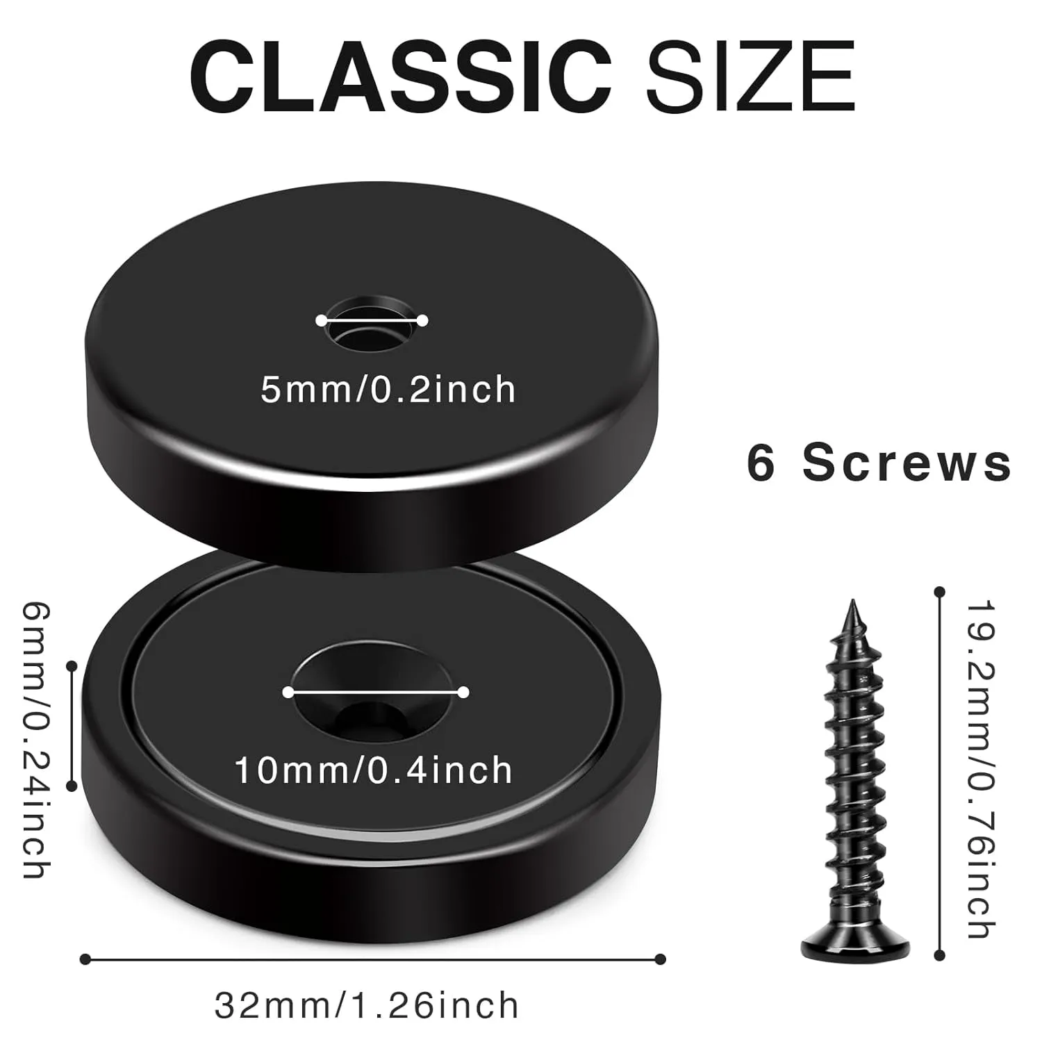 MIKEDE Strong Magnets with Holes, 100LB  Strong Neodymium Magnets with Stainless Screws for Wall Mounting, Rare Earth Magnets round Base Magnets, Earth Magnets for Tools, 1.26" D X 0.2" H - 6 Pack