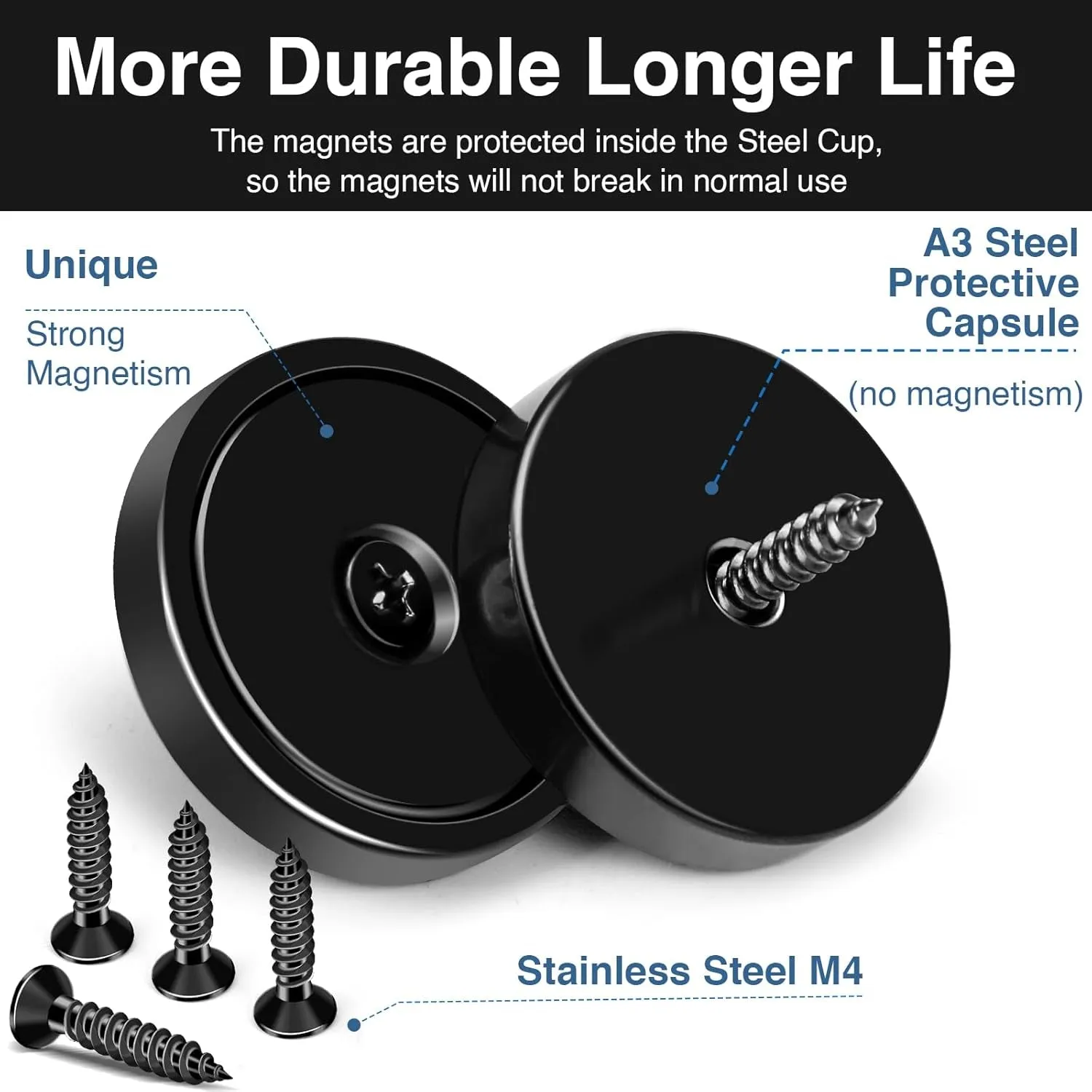 MIKEDE Strong Magnets with Holes, 100LB  Strong Neodymium Magnets with Stainless Screws for Wall Mounting, Rare Earth Magnets round Base Magnets, Earth Magnets for Tools, 1.26" D X 0.2" H - 6 Pack