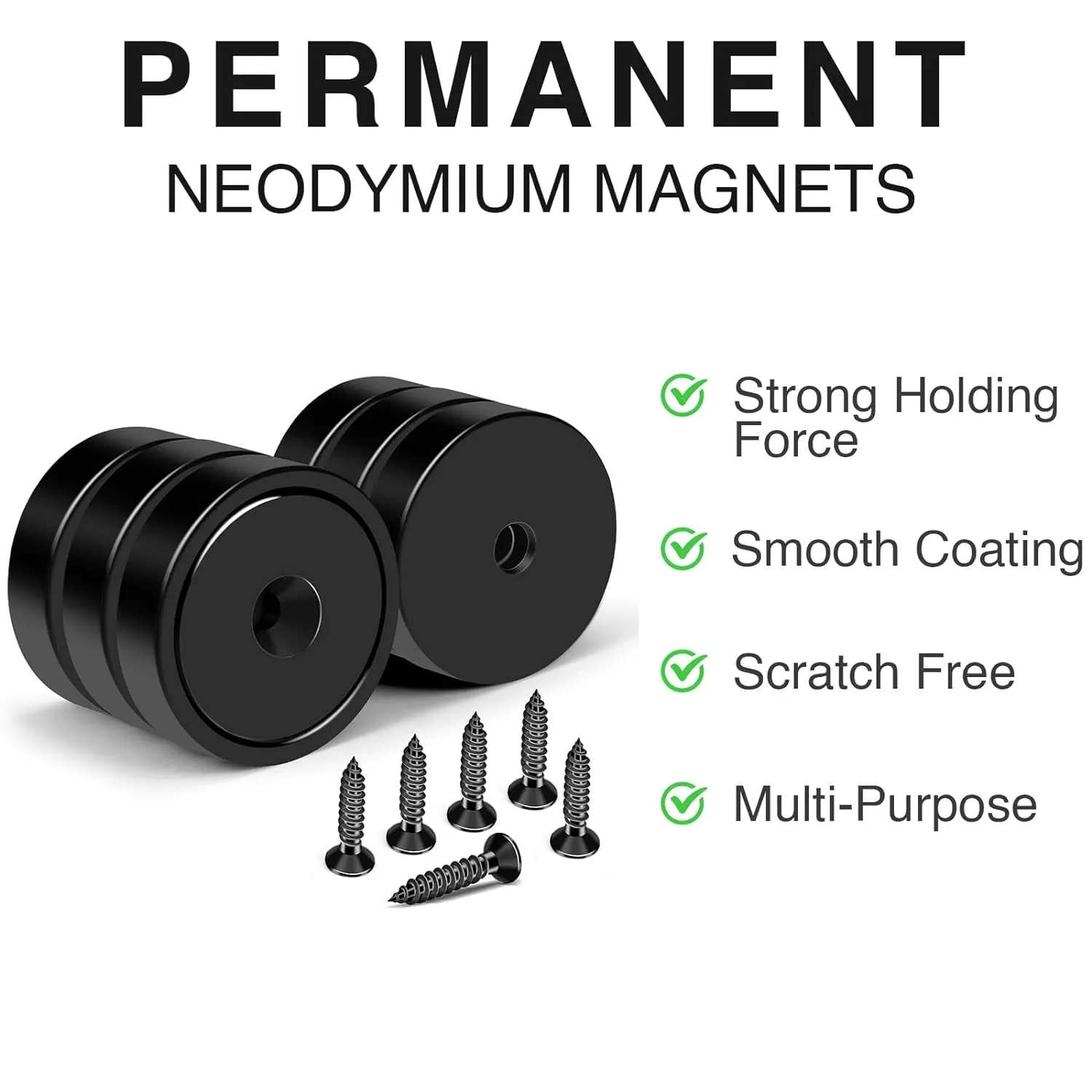 MIKEDE Strong Magnets with Holes, 100LB  Strong Neodymium Magnets with Stainless Screws for Wall Mounting, Rare Earth Magnets round Base Magnets, Earth Magnets for Tools, 1.26" D X 0.2" H - 6 Pack