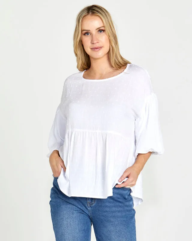 Millie Puff Sleeve Top - White