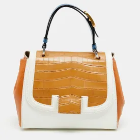 Multicolor Leather And Crocodile Silvana Top Handle Bag