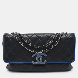 Navy Blue Quilted Leather Divine Flap Bag