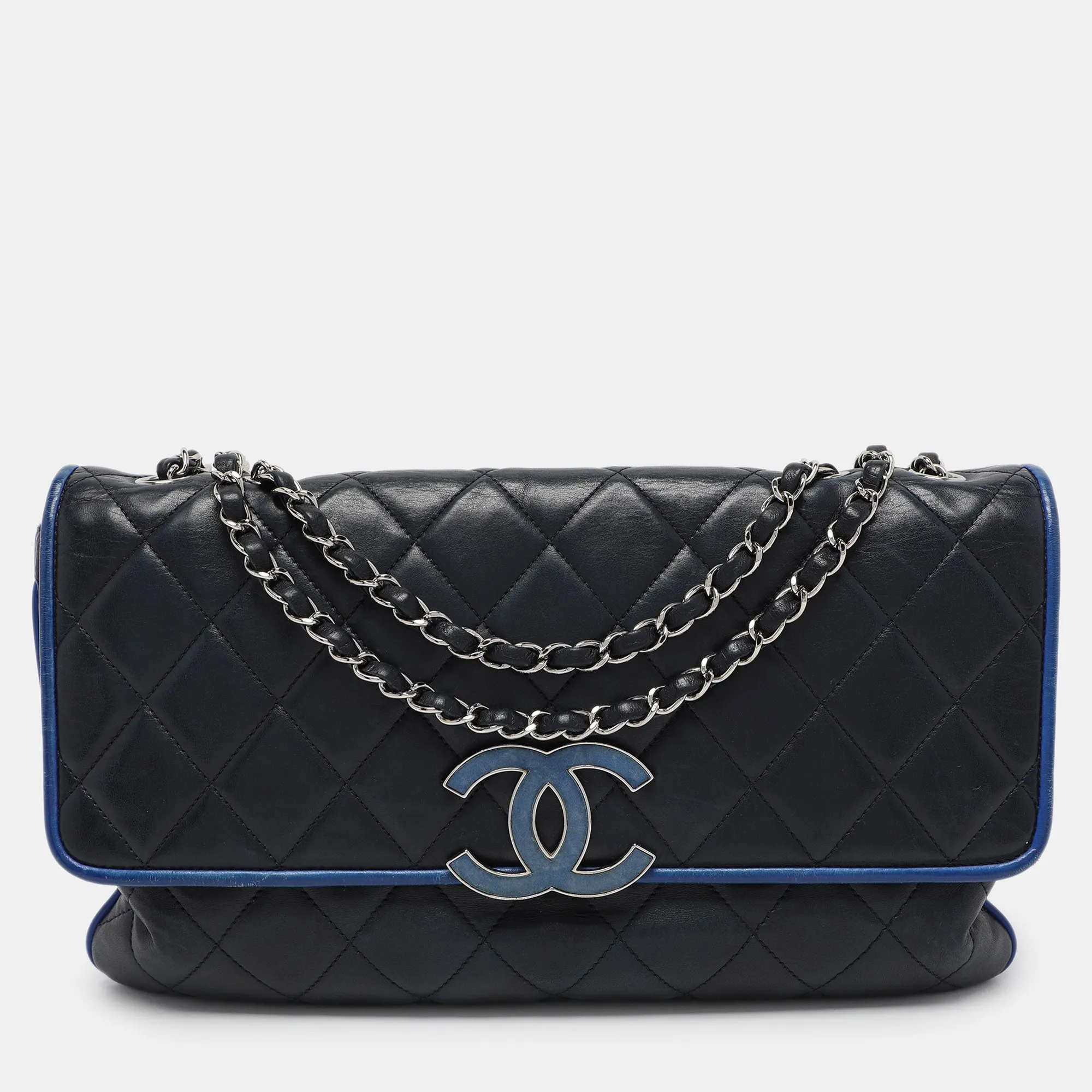 Navy Blue Quilted Leather Divine Flap Bag
