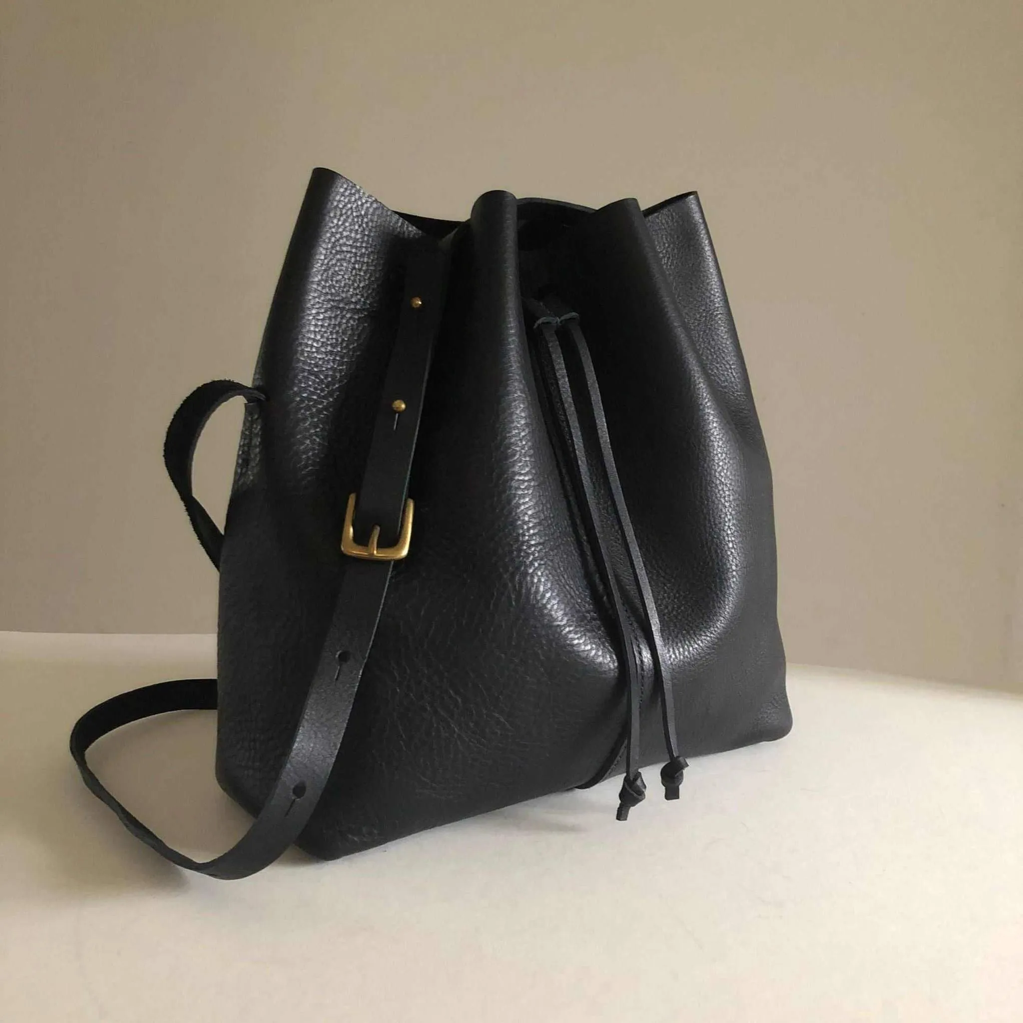Nomad Maxi Leather Bucket Bag (Extra Deep) in Black or Tan