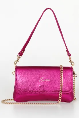 Olga - Italian Leather Mini Crossbody Bag - Raspberry, Metallic